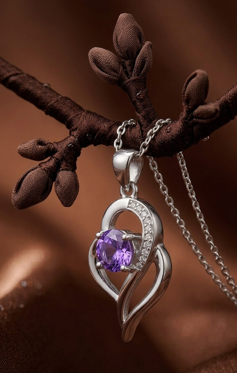 Purple Crystal Heart Necklace for Women | Elegant Jewelry Pakistan